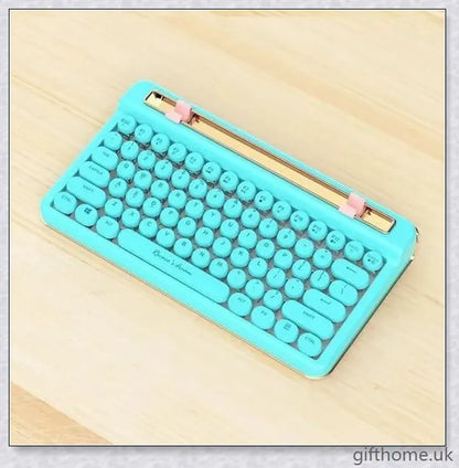 Retro Bluetooth and wired dual mechanical keyboard with 76 keys, available in silver, blue, black, pink, red, and gold colours