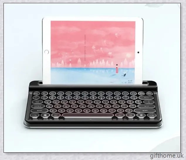 Retro Bluetooth and wired dual mechanical keyboard with 76 keys, available in silver, blue, black, pink, red, and gold colours