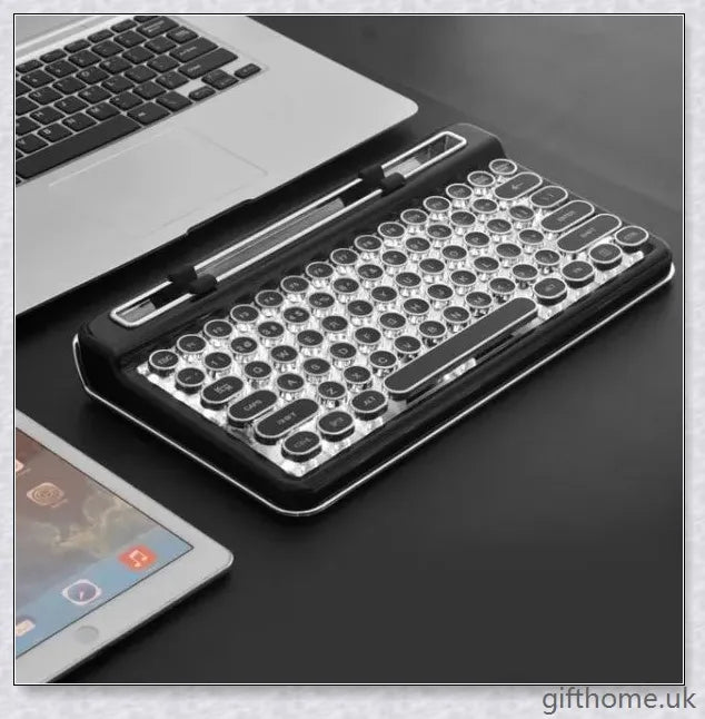Retro Bluetooth and wired dual mechanical keyboard with 76 keys, available in silver, blue, black, pink, red, and gold colours