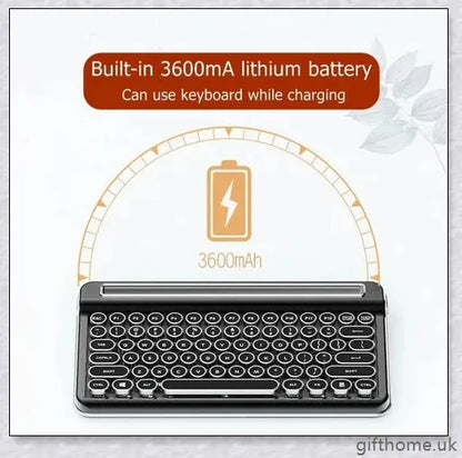 Retro Bluetooth and wired dual mechanical keyboard with 76 keys, available in silver, blue, black, pink, red, and gold colours