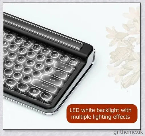 Retro Bluetooth and wired dual mechanical keyboard with 76 keys, available in silver, blue, black, pink, red, and gold colours