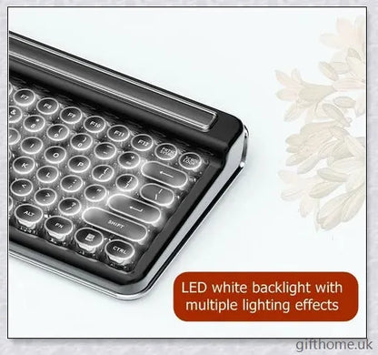 Retro Bluetooth and wired dual mechanical keyboard with 76 keys, available in silver, blue, black, pink, red, and gold colours