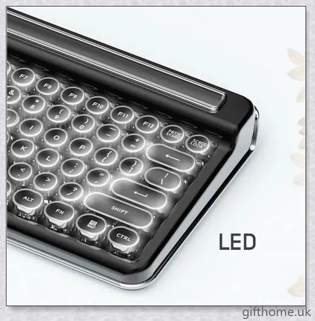 Retro Bluetooth and wired dual mechanical keyboard with 76 keys, available in silver, blue, black, pink, red, and gold colours