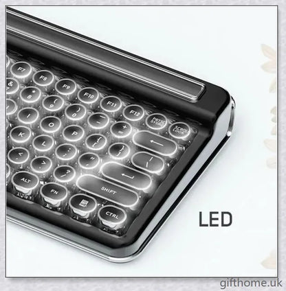 Retro Bluetooth and wired dual mechanical keyboard with 76 keys, available in silver, blue, black, pink, red, and gold colours