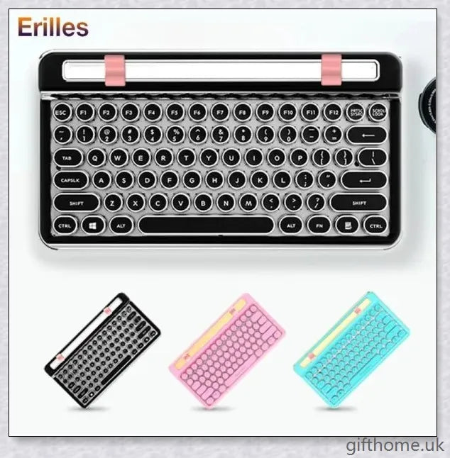Retro Bluetooth and wired dual mechanical keyboard with 76 keys, available in silver, blue, black, pink, red, and gold colours