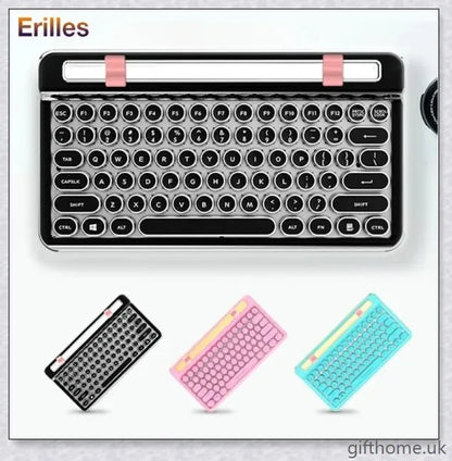 Retro Bluetooth and wired dual mechanical keyboard with 76 keys, available in silver, blue, black, pink, red, and gold colours