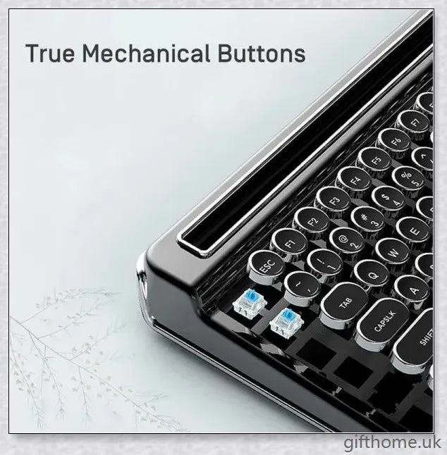 Retro Bluetooth and wired dual mechanical keyboard with 76 keys, available in silver, blue, black, pink, red, and gold colours