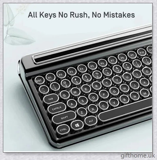 Retro Bluetooth and wired dual mechanical keyboard with 76 keys, available in silver, blue, black, pink, red, and gold colours