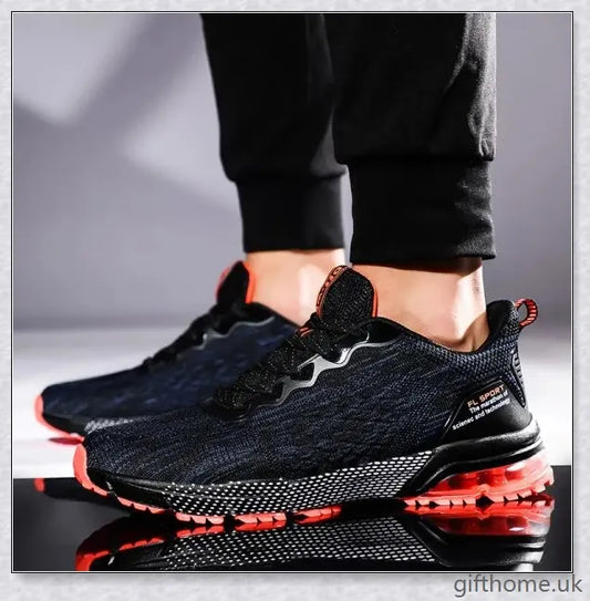 Breathable air cushion running jogging shoes with mesh upper and rubber outsole, available in a variety of colours.