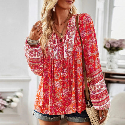 Elegant European and American women's printed long sleeve shirt in various colours and sizes