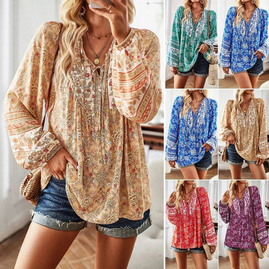 Elegant European and American women's printed long sleeve shirt in various colours and sizes