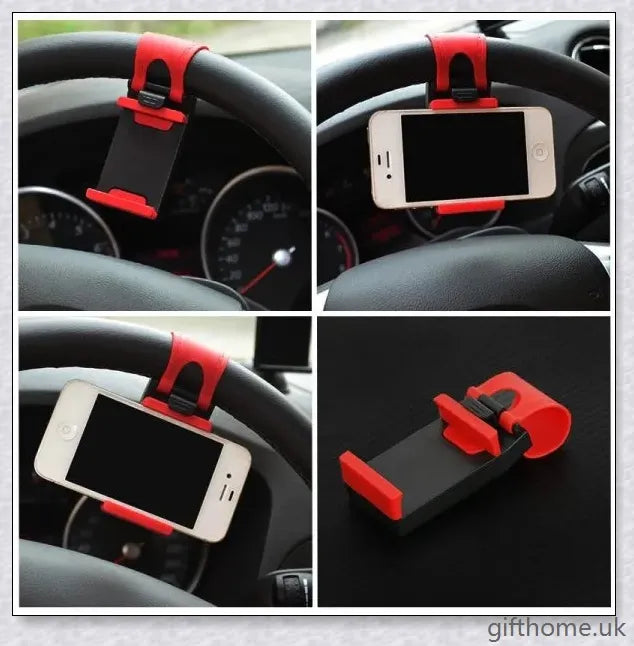 Car Steering Wheel Clip Mount Phone Holder - Secure mobile device for hands-free driving
