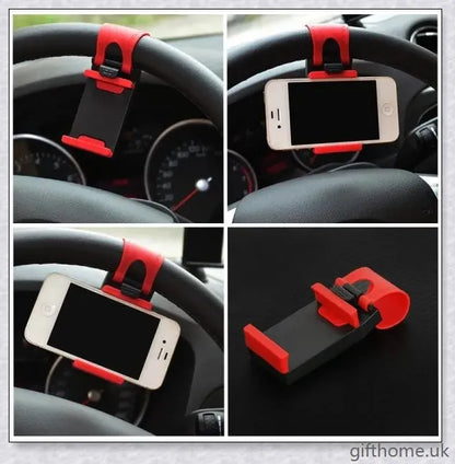 Car Steering Wheel Clip Mount Phone Holder - Secure mobile device for hands-free driving