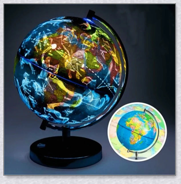 Floating interactive world globe with LED-illuminated constellation map, a sophisticated home decor and educational display