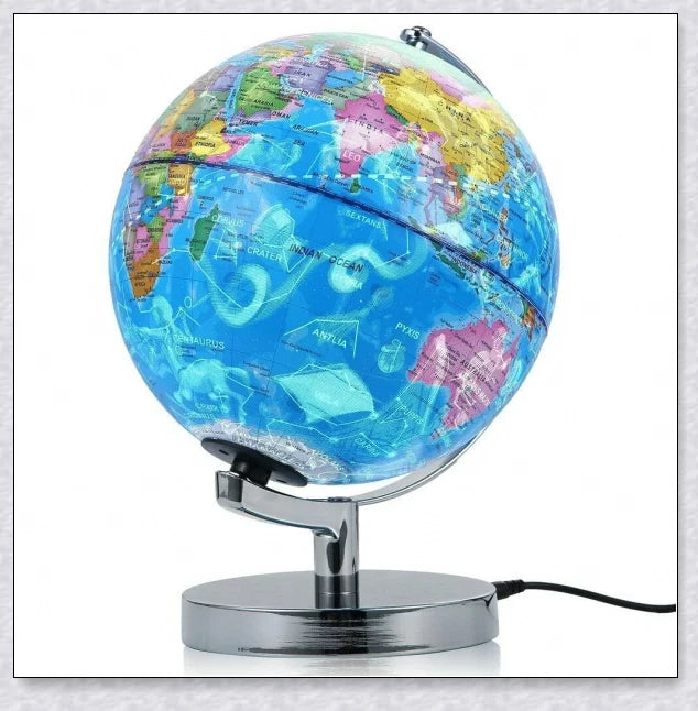 Floating interactive world globe with LED-illuminated constellation map, a sophisticated home decor and educational display