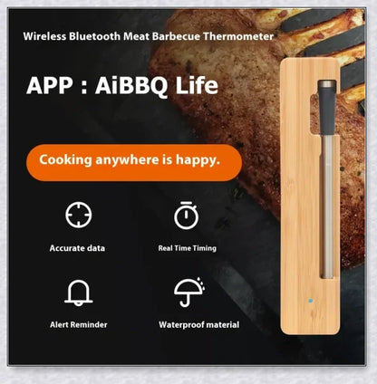 Wireless Smart Meat Thermometer with Bluetooth connectivity, dual sensors, and guided cooking system for precise temperature monitoring and delicious meals