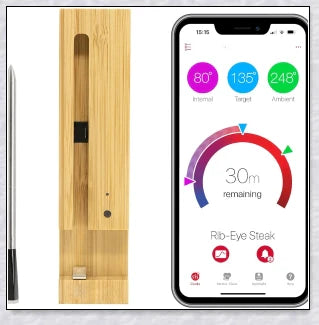 Wireless Smart Meat Thermometer with Bluetooth connectivity, dual sensors, and guided cooking system for precise temperature monitoring and delicious meals
