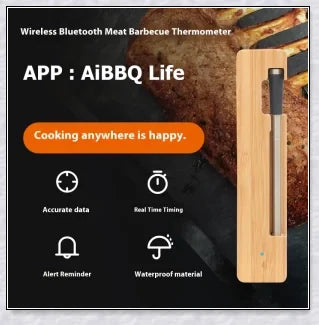 Wireless Smart Meat Thermometer with Bluetooth connectivity, dual sensors, and guided cooking system for precise temperature monitoring and delicious meals