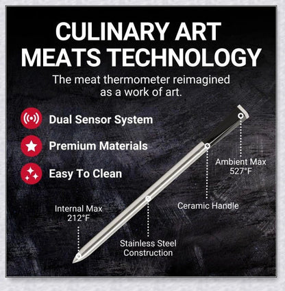Wireless Smart Meat Thermometer with Bluetooth connectivity, dual sensors, and guided cooking system for precise temperature monitoring and delicious meals