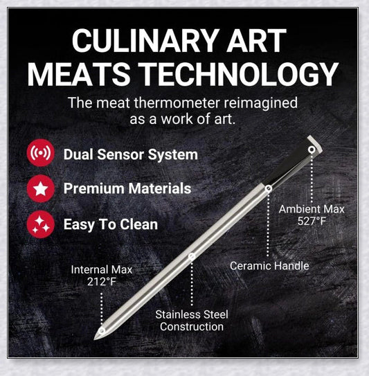 Wireless Smart Meat Thermometer with Bluetooth connectivity, dual sensors, and guided cooking system for precise temperature monitoring and delicious meals