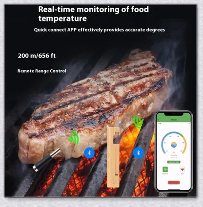 Wireless Smart Meat Thermometer with Bluetooth connectivity, dual sensors, and guided cooking system for precise temperature monitoring and delicious meals