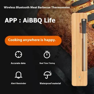 Wireless Smart Meat Thermometer with Bluetooth connectivity, dual sensors, and guided cooking system for precise temperature monitoring and delicious meals