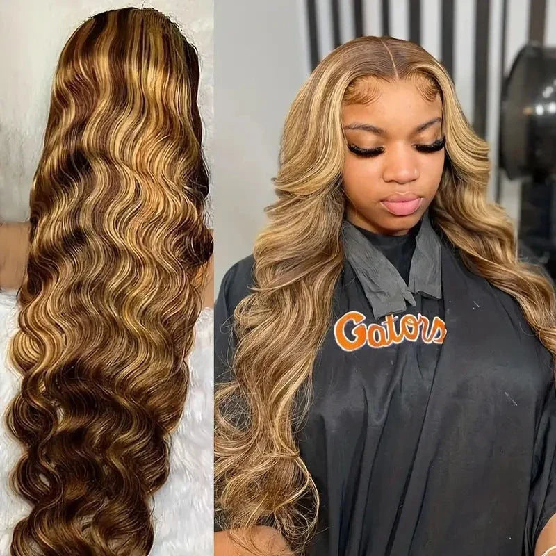 Fashion Piano Colour Highlight Big Wave Wig with Lace Front and Long Curly Hair