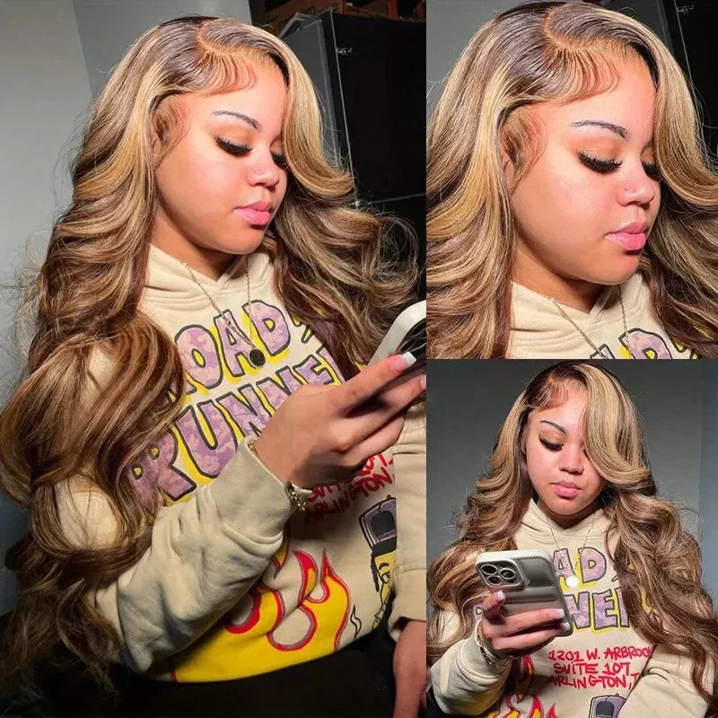 Fashion Piano Colour Highlight Big Wave Wig with Lace Front and Long Curly Hair