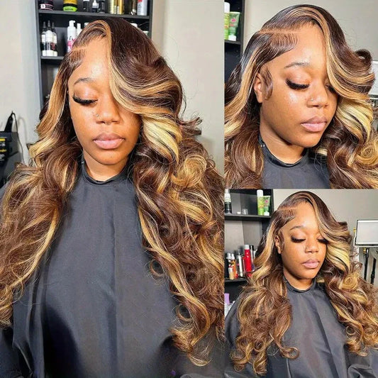 Fashion Piano Colour Highlight Big Wave Wig with Lace Front and Long Curly Hair