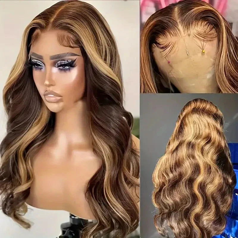 Fashion Piano Colour Highlight Big Wave Wig with Lace Front and Long Curly Hair