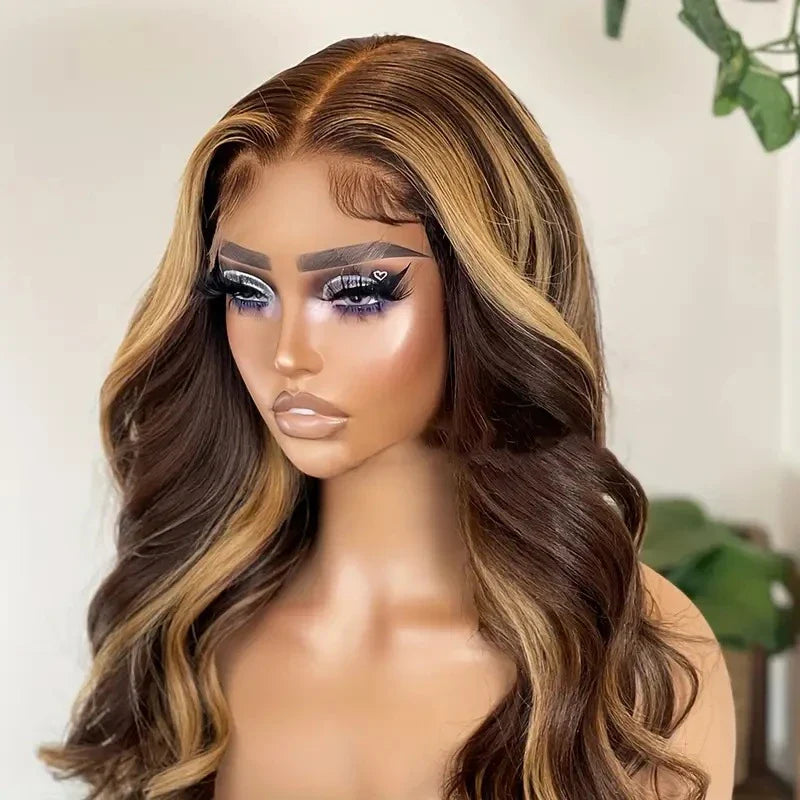 Fashion Piano Colour Highlight Big Wave Wig with Lace Front and Long Curly Hair