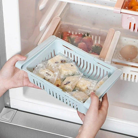 Premium Fridge Organizer Basket in White - Adjustable, Durable Plastic Storage Solution for Refrigerators