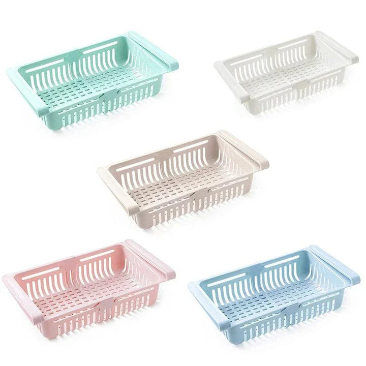 Premium Fridge Organizer Basket in White - Adjustable, Durable Plastic Storage Solution for Refrigerators
