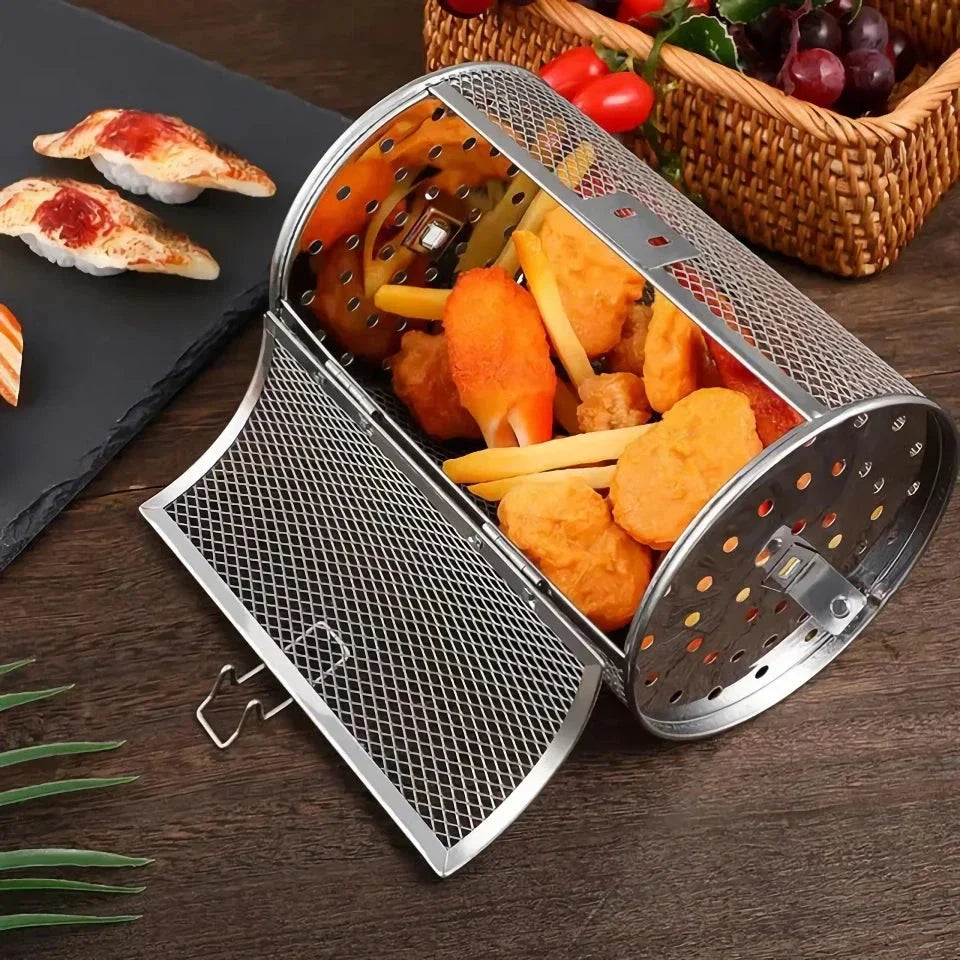 Premium stainless steel roasting drum with rotating design for even heating and cooking