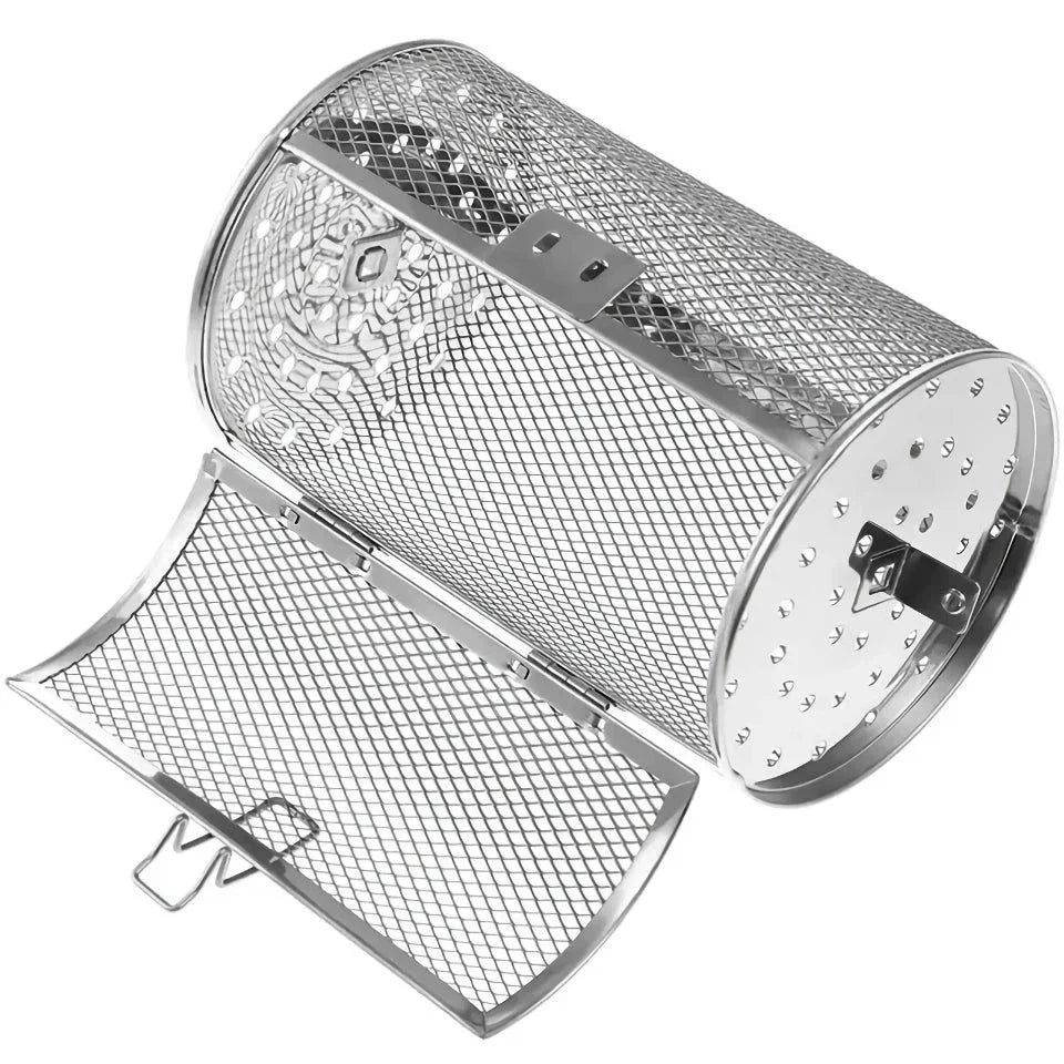 Premium stainless steel roasting drum with rotating design for even heating and cooking