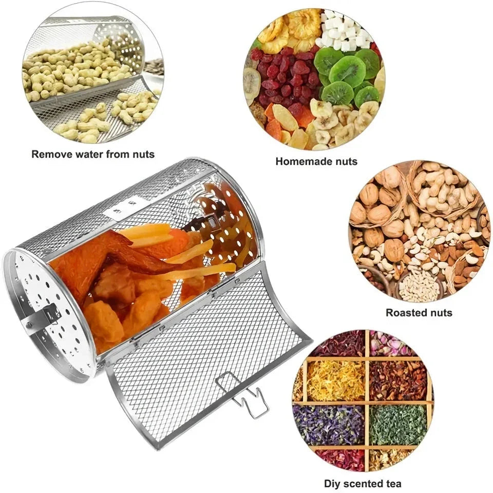 Premium stainless steel roasting drum with rotating design for even heating and cooking
