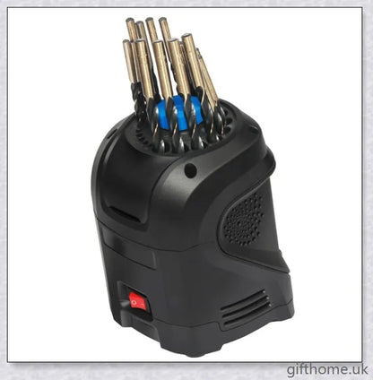 A compact drill bit sharpener designed to quickly restore the edge on worn-out drill bits, suitable for a wide range of bit sizes and materials.