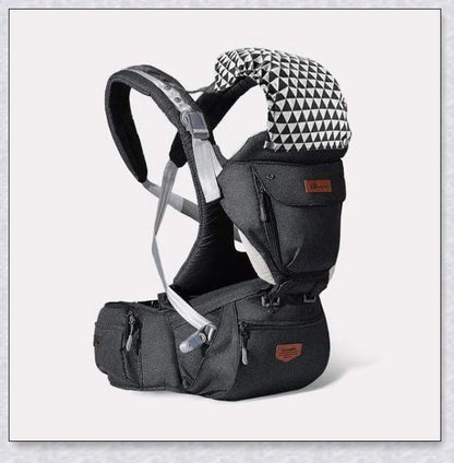 Proactive Sunveno Explorer Baby Carrier in grey, navy, and black colours with adjustable straps and breathable mesh and cotton materials