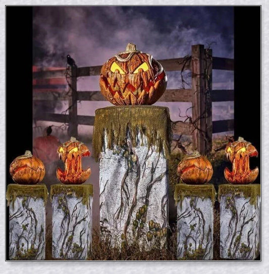 A yellow pumpkin decoration with a mouth that opens and makes spooky sounds, perfect for adding a chilling touch to your outdoor Halloween party.