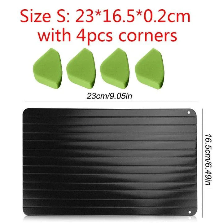 Premium aluminium fast defrosting tray for quick and even thawing of frozen foods, making meal preparation a breeze in the kitchen