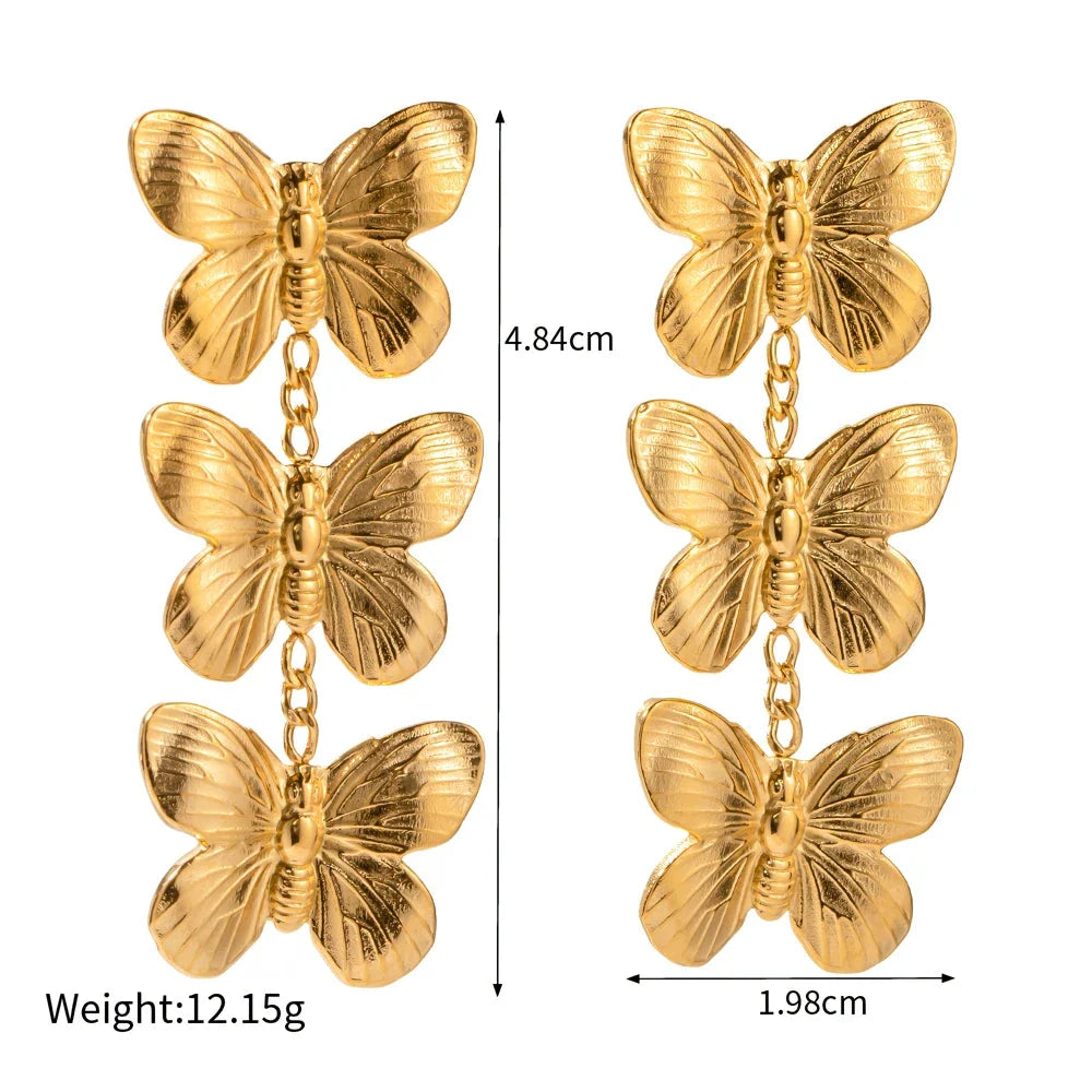 Exquisite stainless steel butterfly stud earrings with 18K gold plating, a chunky and oversized design for a bold statement.