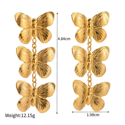 Exquisite stainless steel butterfly stud earrings with 18K gold plating, a chunky and oversized design for a bold statement.