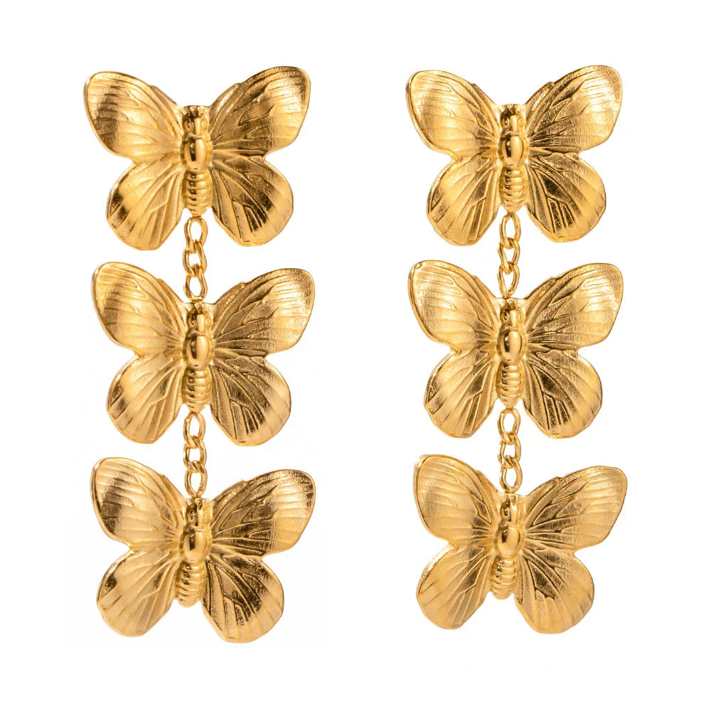 Exquisite stainless steel butterfly stud earrings with 18K gold plating, a chunky and oversized design for a bold statement.