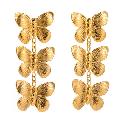 Exquisite stainless steel butterfly stud earrings with 18K gold plating, a chunky and oversized design for a bold statement.