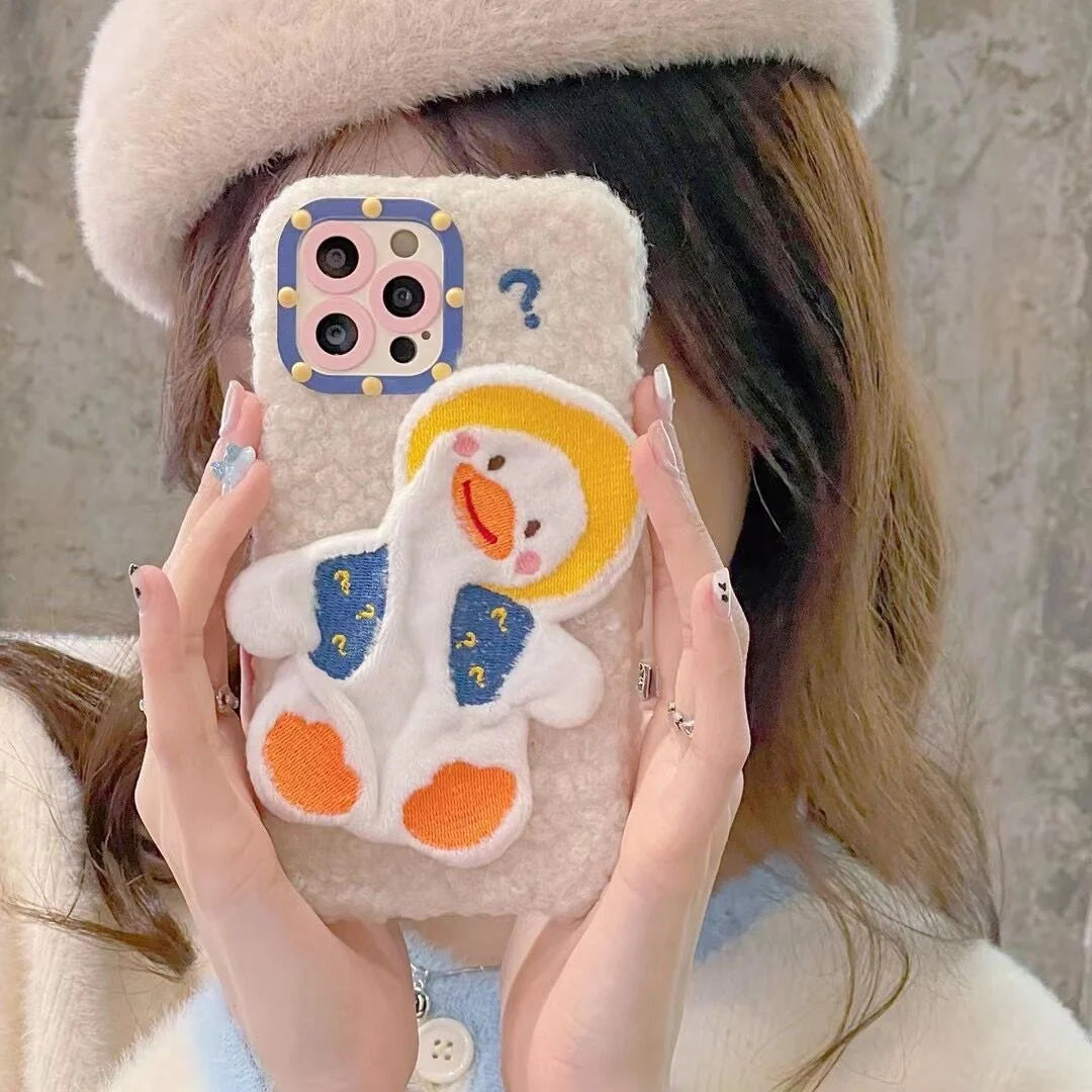 Cartoon cute question mark duck plush phone case for iPhone