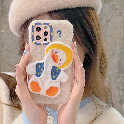 Cartoon cute question mark duck plush phone case for iPhone
