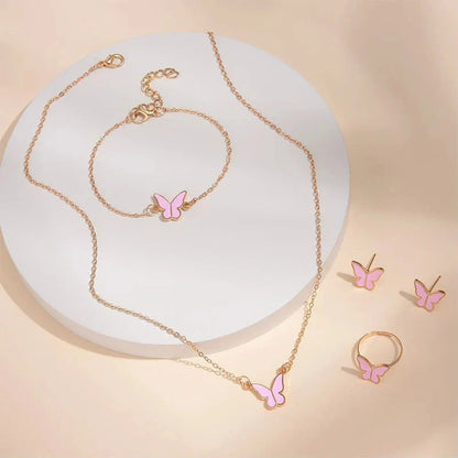 5PCS Fashion Butterfly Pendants Necklace Earrings Ring Bracelet Sets For Women