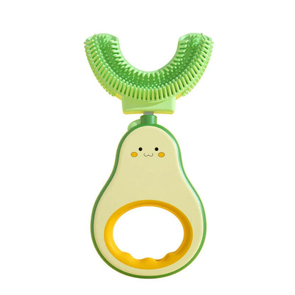 U-shaped silicone baby toothbrush in cheerful colours for gentle teeth cleaning