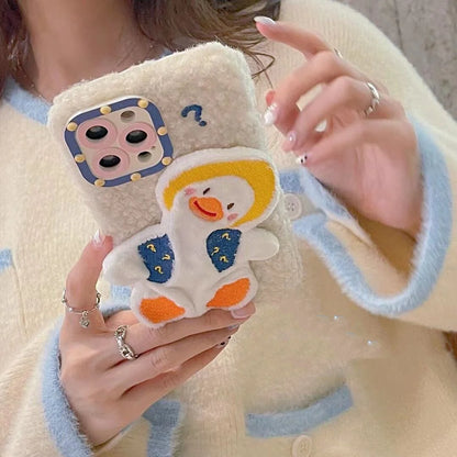 Cartoon cute question mark duck plush phone case for iPhone