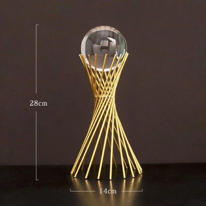 Elegant crystal ball home decor ornaments with a luxurious golden metal finish and minimalist modern design